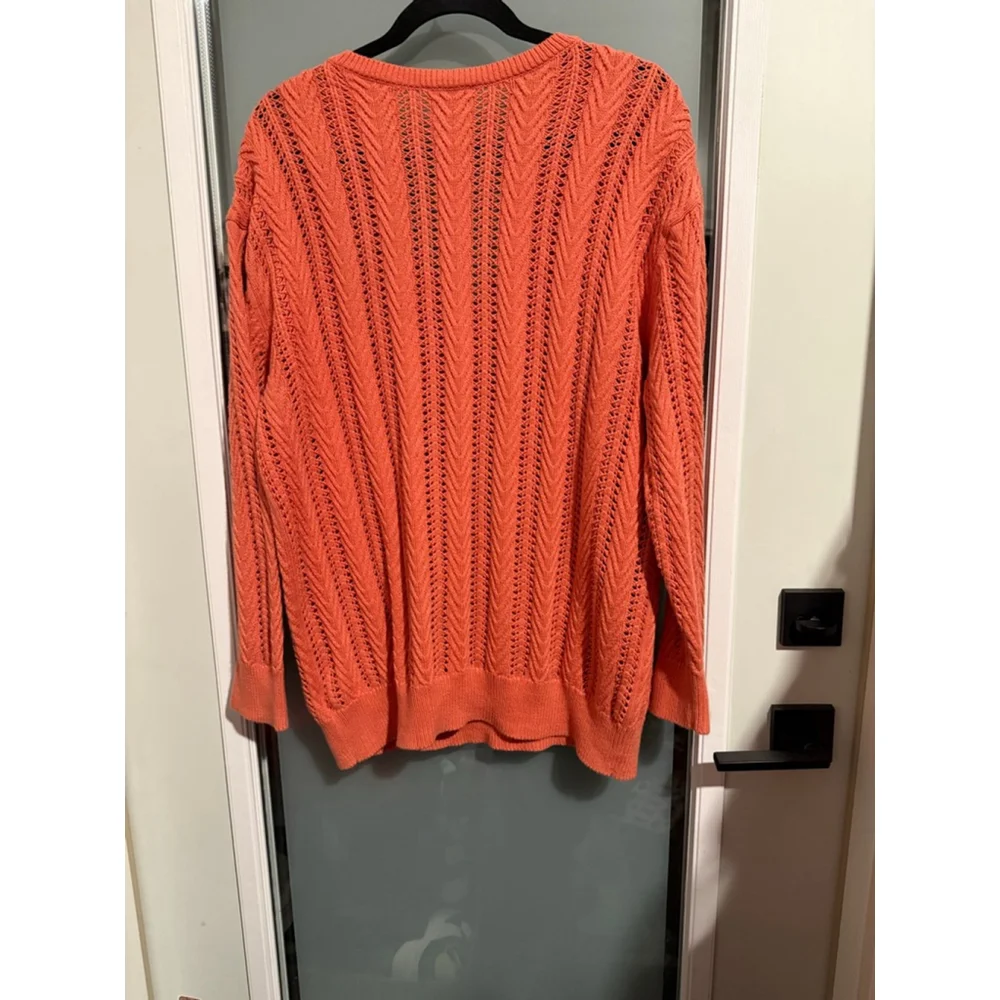 Gap Coral Orange V-Neck Open-Knit Sweater 100% Cotton Size M